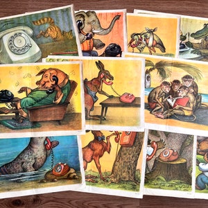 11 grandes carteles para niños Chukovsky's Telefone 1984 Ucrania soviética URSS Animales Escuela Aula Ilustración Carteles