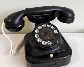 Rare 1942 Siemens W28 Wartime Telephone Glass Gongs Prague Czech Industrial Retro Rotary Phone