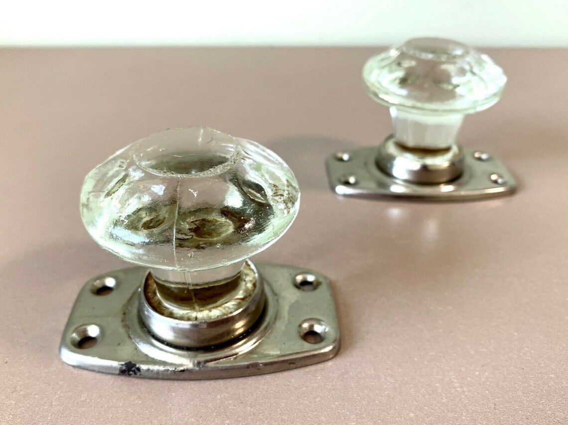 2 Round Clear Glass Door Knobs Vintage 1960s Soviet USSR Etsy