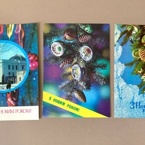 Conjunto de 3 postales soviéticas de Navidad / Año Nuevo ucranianos de Navidad / Año Nuevo URSS Navidad, С новым годом! - Tarjeta de Navidad, Efímera, Postales de Arte
