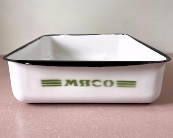 Meat Tray Soviet Enamelware 1960s White Black Trim Retro Kitchen USSR Farmhouse Enamel Decor