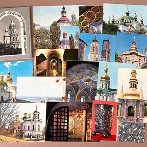 Reserva Soberana Histórica e Cultural de Kiev-Pechersk 15 Conjunto de cartões postais 1978 URSS Multilíngue Soviética Vintage Lembrança de viagem de férias