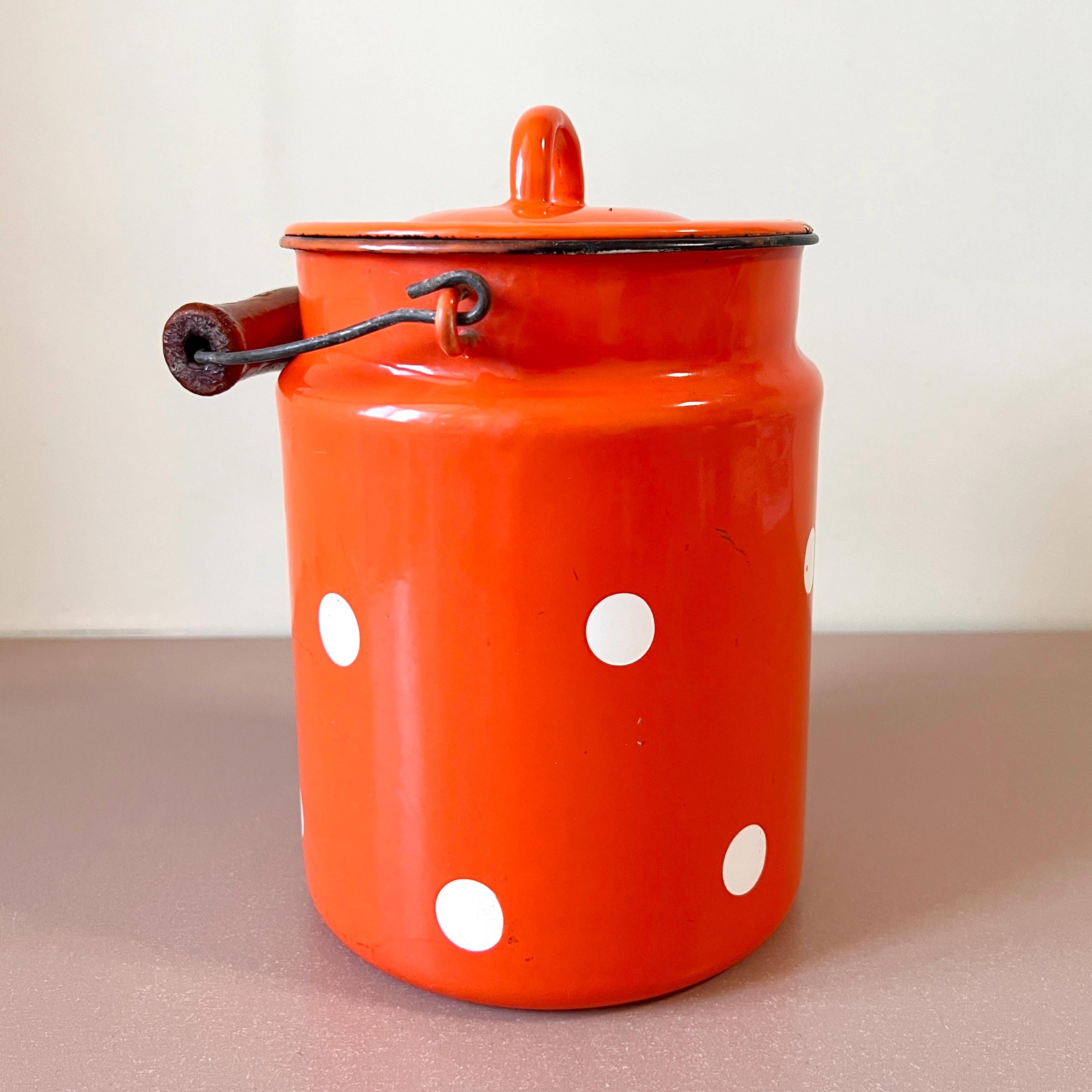 ヴィンテージ ソビエト エナメル ミルク缶 1970年代 オレンジ 水玉模様