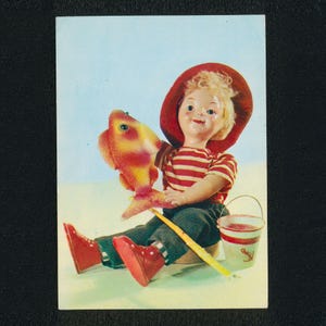 Cartolina d'epoca del 1968 "Che pesce!", regalo di pesca da collezione sovietico, cartolina non spedita dell'URSS E. Borisova e E. Askinazi