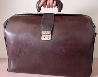 Briefcase Brown Topframe Faux Leather Soviet Doctor Bag Vintage USSR Travel Case 1970s Cosplay Prop