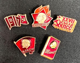 Soviet Lapel Pins USSR Vintage Enamel Communist Badges Vladimir Lenin October Revolution Insignia