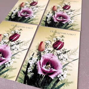 4x cartes postales fête de la femme soviétique tulipes floral URSS 8 mars cartes de voeux cadeau