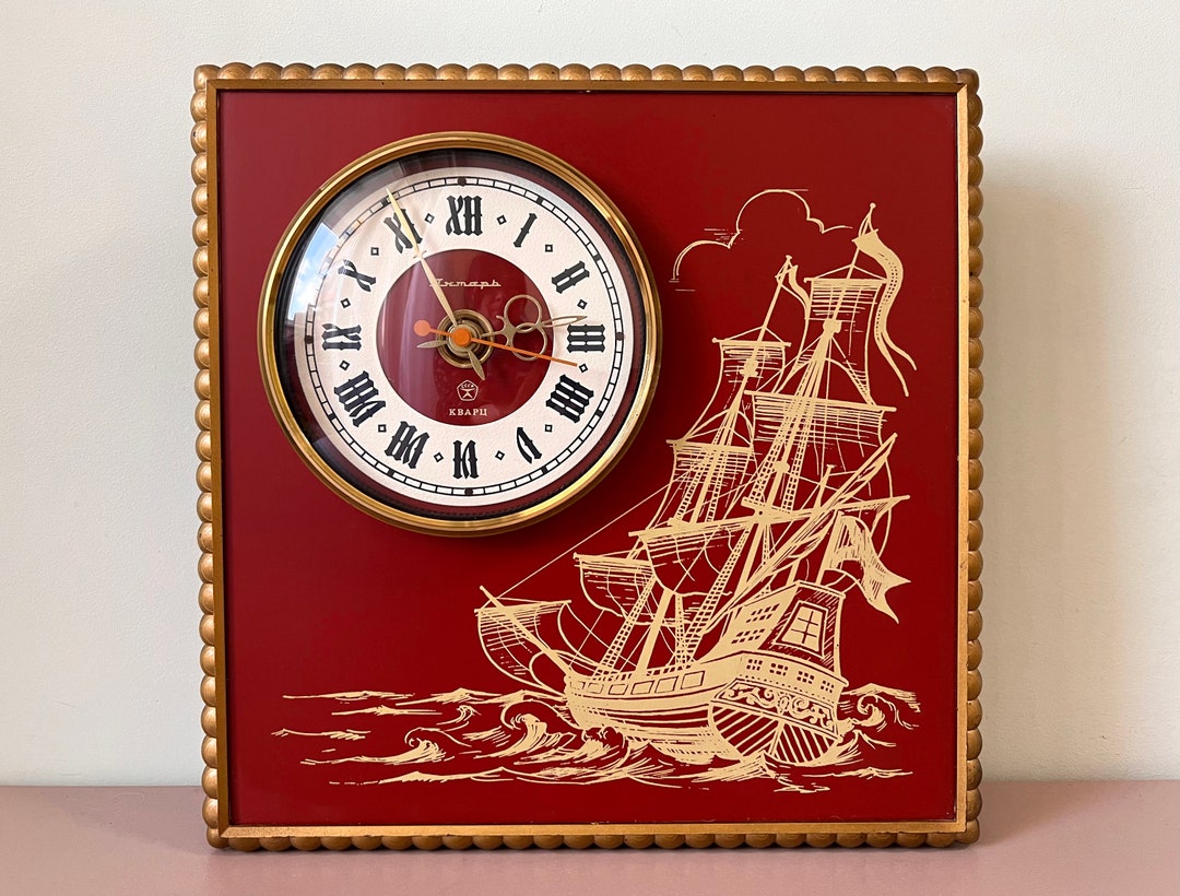 Sailing Ship Wall Clock Wooden Soviet Yantar/jantar Quartz Etsy