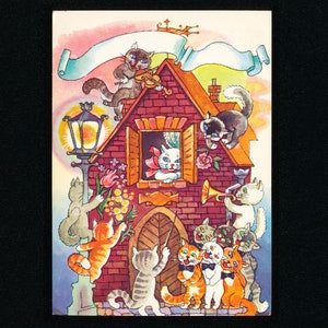 Cat Serenade Illustrated by G. Boyko - 1989 URSS Printed Unposted Vintage Soviet, Cat Lovers Postcards, Russian Postcards, Romantic Postcard