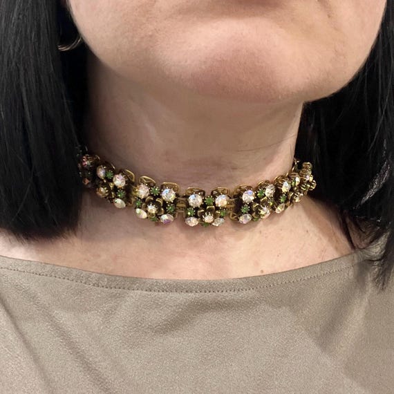 Vintage Rhinestone Necklace: 1930s Brass Flapper Choker - Etsy