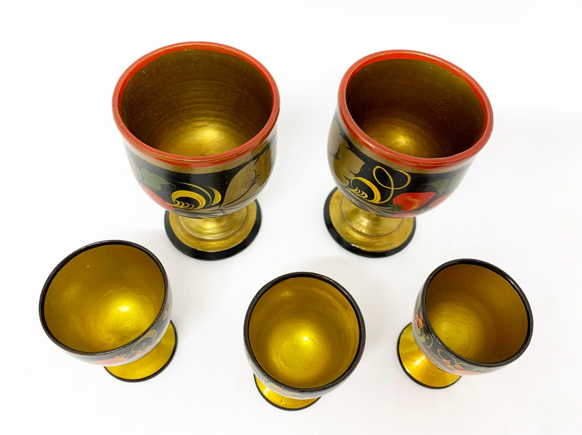 Set of 5 Cups Russian Folk Art Hand Made and Hand Painted Etsy