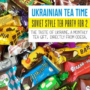 Caja de regalo de té ucraniano para dos, dulces del Mar Negro de Odesa, suscripción mensual de refrigerios, set de fiesta "Chai" estilo soviético, regalo personalizado.