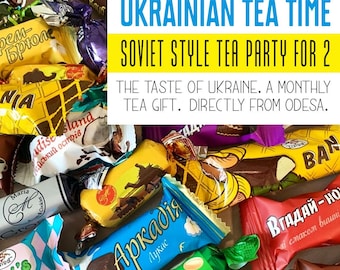 Ukrainian Tea Gift Box for Two Odesa Black Sea Sweet Treats Monthly Snack Subscription Soviet-Style “Chai” Party Set Personalized Gift