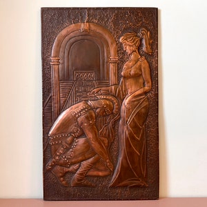 Vintage Copper Chekanka Wall Art: Roman Soldier Repousse, USSR Decor