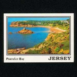 Cartolina d'epoca Portelet Bay Jersey Vista aerea Paesaggio oceanico vintage Cromato