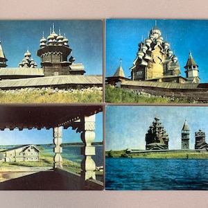 Conjunto de postales de monumentos arquitectónicos de la isla soviética de Kizhi por V. Egorova 1968/1969, viajes rusos, recuerdos de vacaciones, Кижский Погост