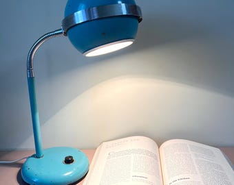 Vintage Space Age Eyeball Lamp: Atomic Blue Mid Century Table Light