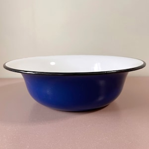 Vintage Blue Enamelware Bowl: Large French Country Kitchen Decor