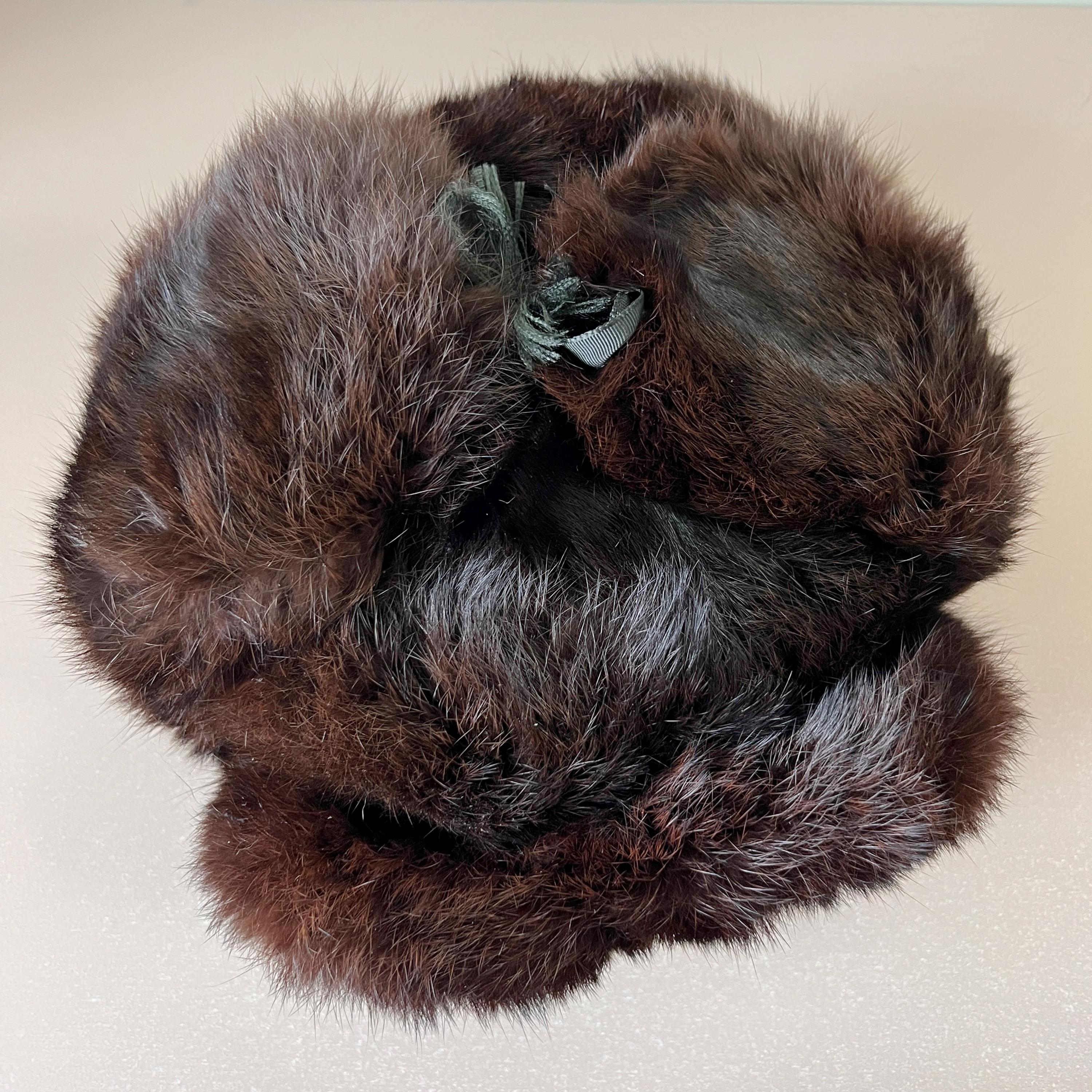 ヴィンテージ ウシャンカ 本物の黒ウサギの毛皮 ロシア トラッパー