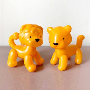 Soviet Toy Lion & Lioness Orange Vintage Plastic Articulated Cartoon Dolls USSR Bulgarian Cartoon Toy Animals