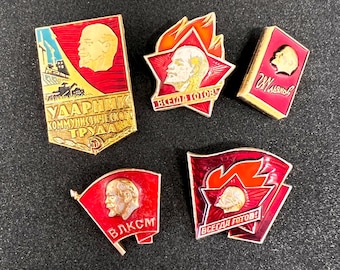 5x Soviet Lapel Pins USSR Vintage Enamel Communist Badges Vladimir Lenin October Revolution Insignia