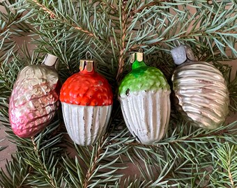 4x Noix d’arbre Nouvel An Ornements d’arbre de Noël en verre Boules Ukraine URSS Décor de vacances, Arbre du Nouvel An, Noël soviétique