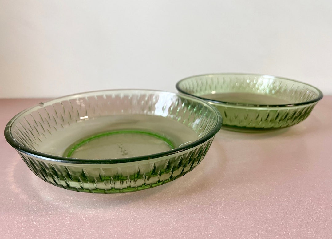 Green Glass Salad Bowls 1950s Soviet Midcentury Pair 23.5cm Diameter