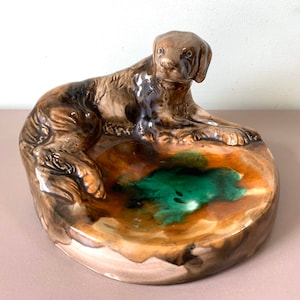 Russischer Porzellan Jagdhund Aschenbecher Seltenes Schmuckstück Dish Kartenhalter Retro Caddy Perfekte Geschenke für Jäger, Väter und Bar Decor Vintage UdSSR