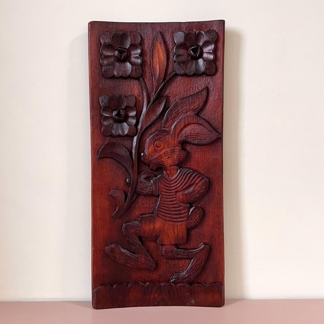 Hand Carved Nu Pogodi Rabbit Soviet 1970s Pop Art Picture Wood Wall ...