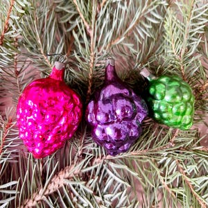 Vintage Hand-Painted Glass Grape Ornaments: 1950s USSR Holiday Baubles