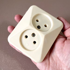 Double Electric Wall Socket White Plate Modern 1970s Soviet Vintage USSR Plastic Outlet Covers