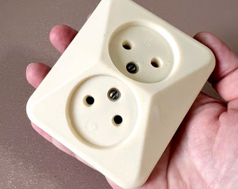 Double Electric Wall Socket White Plate Modern 1970s Soviet Vintage USSR Plastic Outlet Covers