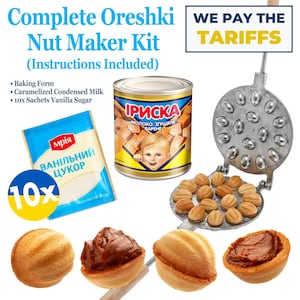 Kit complet de fabrication de noix Oreshki avec lait concentré bouilli et sucre vanillé • Ensemble de moules à biscuits traditionnels ukrainiens Cadeau authentique pour les boulangers