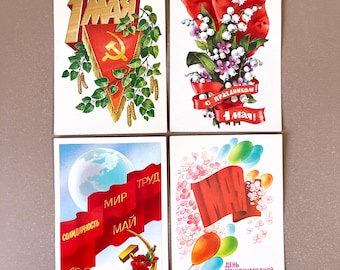 International Workers Day Cards Set May 1 Vintage Soviet USSR Labor Postcards Retro Commuist Ephemera