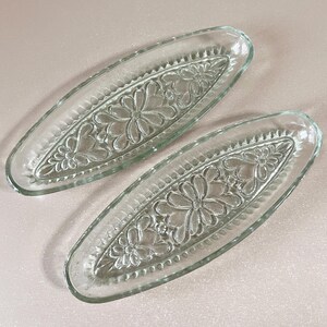 Glass Herring Platters Pair Soviet Floral Fish Plates 1950s Pressed Clear Tableware Retro Kitchen