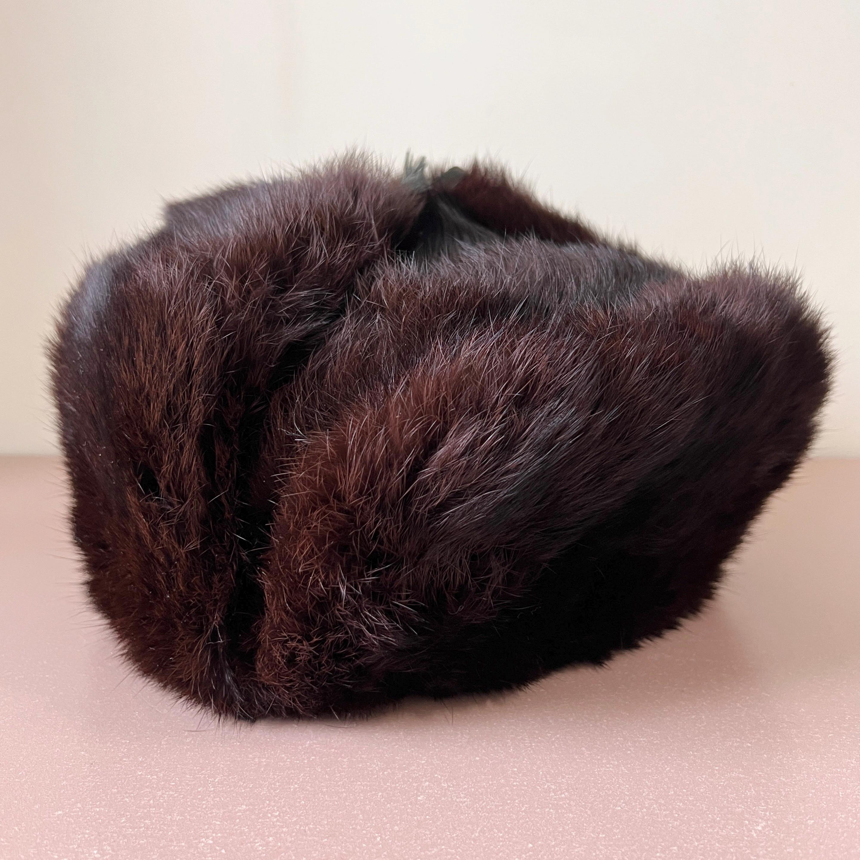 ヴィンテージ ウシャンカ 本物の黒ウサギの毛皮 ロシア トラッパー