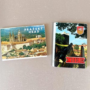 Tschechoslovakische Touristen Postkarten Sets 1960er Jahre Prag Cheb Souvenir Ziehharmonikafaltung