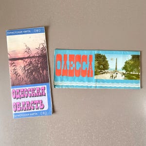 Paar 1980s Sowjetunion Odessa Reisekarten, Ukraine UDSSR Осская обLASTь Оусса Vintage Wandkunst
