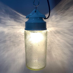 Vintage USSR Industrial Pendant Lamp: Porcelain & Glass Jar Light, 1960s Loft Decor