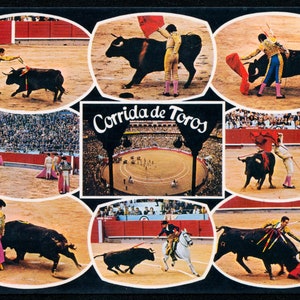 Corrida De Toros Bull Fight - Multi View Tourist Barcelona Postcard 1980s Spain Travel Postcards, City Postcards, Ephemera, Sports
