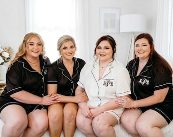 Plus Size Bridal Party Pajamas, Satin Pajama Set, Bridesmaid pajama set, Bridesmaid Pjs, Bride Pajamas, Bachelorette Pajamas