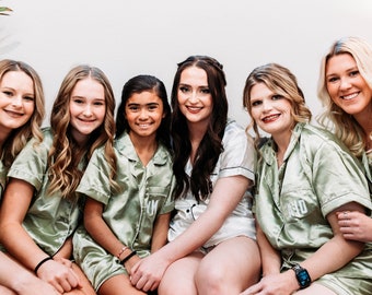 Sage Green Bridesmaid Pajamas Bridal Party, Wedding Party PJs - Bridesmaid PJs -Bridesmaid Proposal Box- Bridal Party Pajamas- Matching PJs