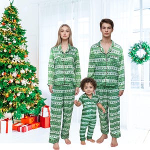 Monogrammed Satin Family Christmas Pajamas: Reindeer Matching Set