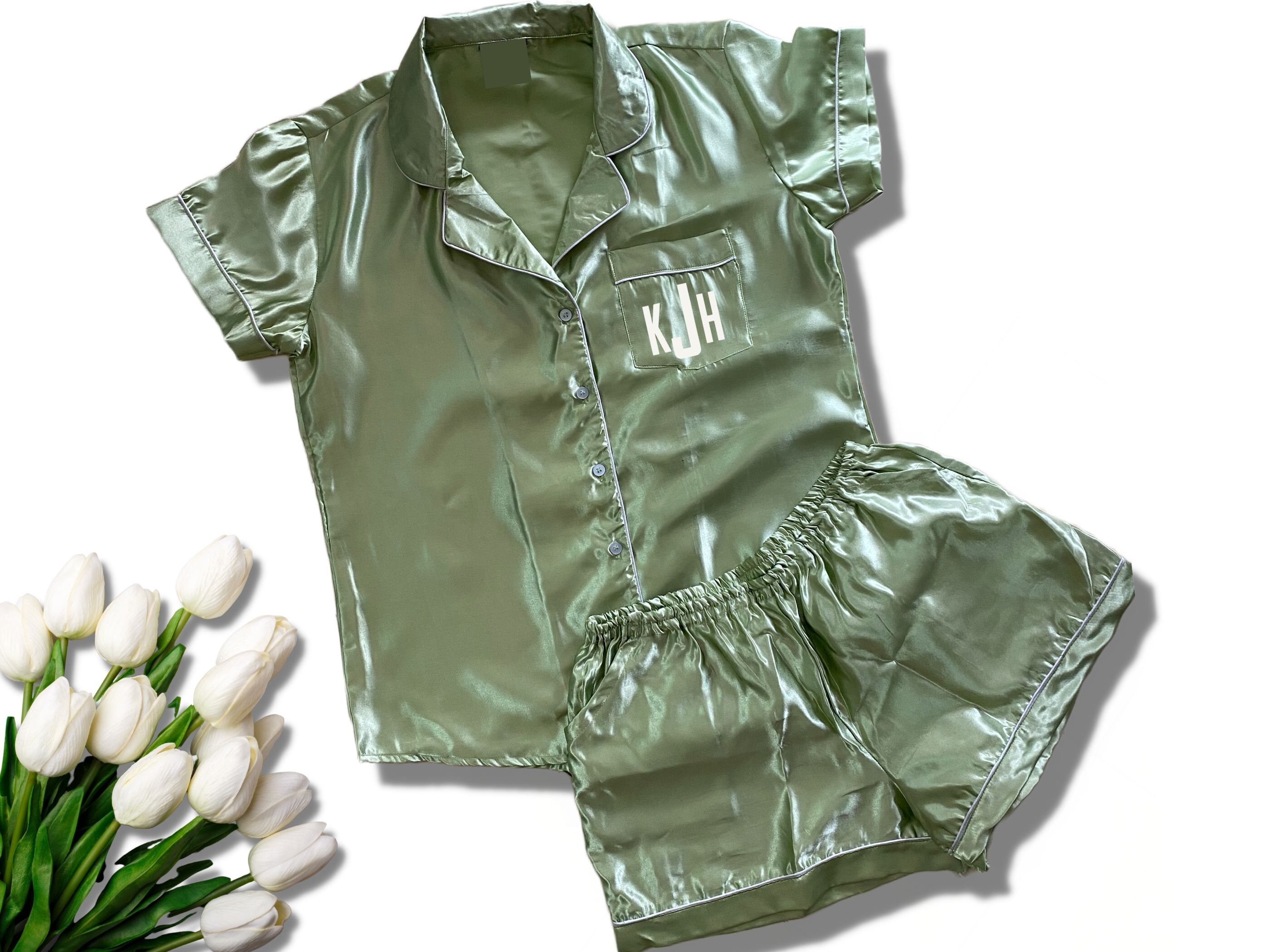 Sage green satin pyjamas hotsell