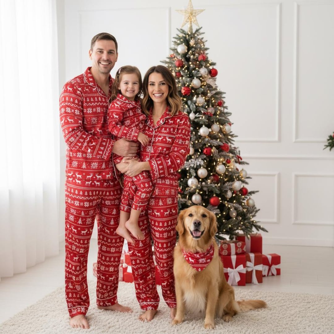 Couple Pajamas His And Hers And Dog Christmas Pyjamas Christmas