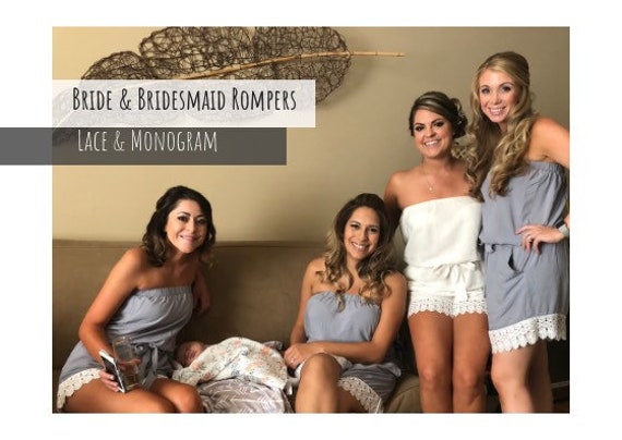 bridal party getting ready rompers