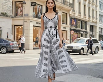 boho romper dress Midi Dress, Womens Harem Romper, V-Neck Loose Fit Sleeveless Jumpsuit, Oversized Summer Playsuit COLOR:Blue Polka Dot Me Design Shoulder Straps beaded homecoming dresses short