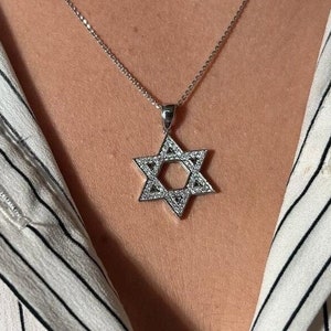 Echte Diamanten Davidstern Anhänger, 18k Gold, Magen David Anhänger, jüdische Sternkette, jüdische Halskette, goldene Davidstern Halskette