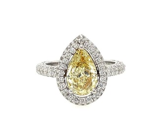 Natural Fancy Yellow Diamond, GIA Certified, 1.70 Carat Pear Cut, 18K gold, fancy yellow ring, diamond Ring, Fancy Yellow jewelry, rare gift
