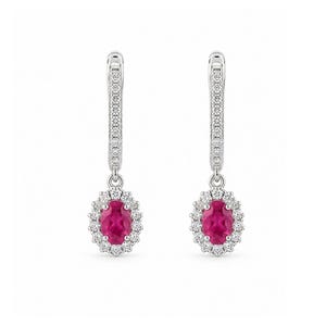 Oorbellen met natuurlijke robijn en diamant, ovale robijnhangende oorbellen van massief 14 karaats goud, met een halo van diamanten, een elegant en verfijnd sieraad als cadeau voor vrouwen.